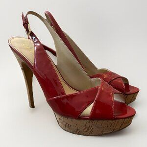 Guess Women's Waylon High Heels Slingback Platform Sandals Size 7.5 Burgundy EUC